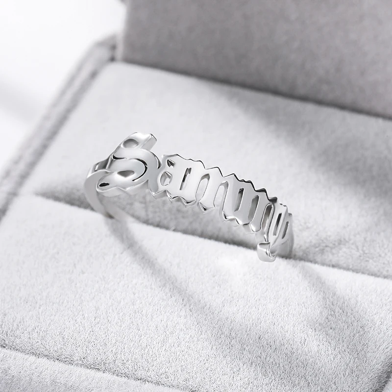 На заказ Старое Английское имя кольцо на заказ Золотое кольцо из нержавеющей стали кольца с буквами для женщин лучшие друзья обручальное кольцо украшения ручной работы - Цвет основного камня: Silver