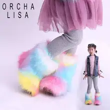 ORCHA LISA/зимние ботинки детские зимние женские Роскошные теплые ботильоны с искусственным мехом г. Женская Белая обувь ботинки размера плюс 25-33