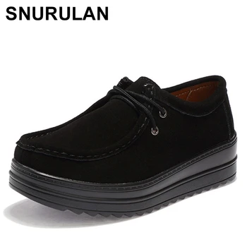

SNURULAN Springwomen's flat platform sneakers leather suede shoes woman Chaussure Femme de Creepers shoes loafers shoes forwomen
