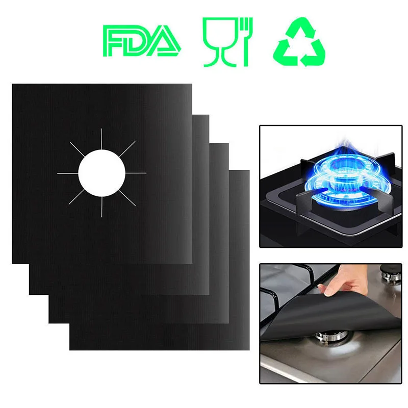 4pcs Gas Stove Protectors Resuable Stove Stovetop Protector Clean Mat Pad Gas Burner Cover Protective For Kitchen
