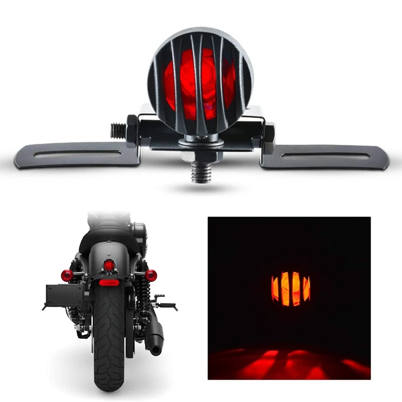 KATUR 1Pcs 12V 10W Motorcycle Tail Light Stop Licenses Brake Lamp For Chopper Bobber Cafe Racer,Bullet Steel Housing Motos Light For Harley 