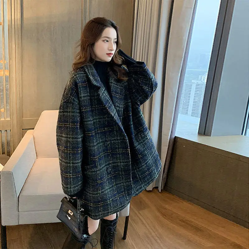 

Special Offer 2020 Women New winter clothing thicken woolen jacket female Korean version of the short loose Plaid woolen coa