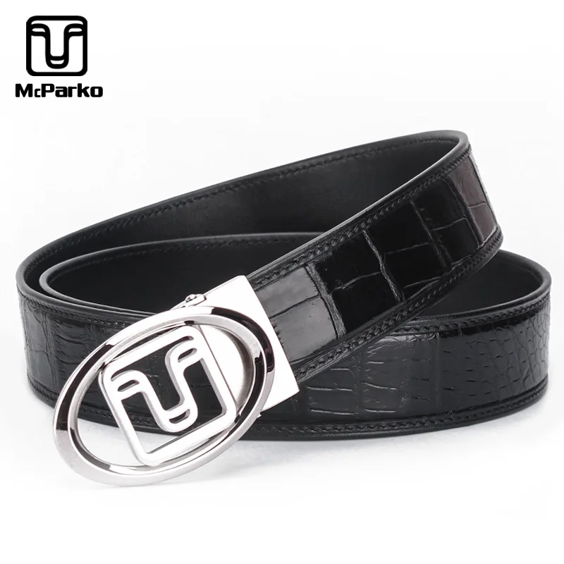 

McParko Luxury Brand Crocodile Belt Genuine Leather Belt Men Formal Business Waist Belt Srtaps Stainless Steel Buckle 2019 NEW