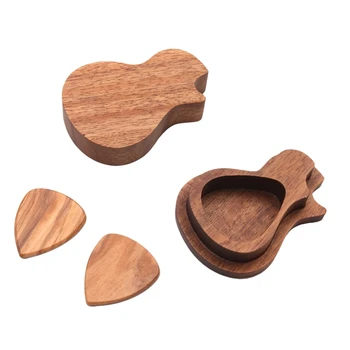 

New Guitar Picks Kit Wooden Storage Box + 2PCS Guitar Picks for Guitarist