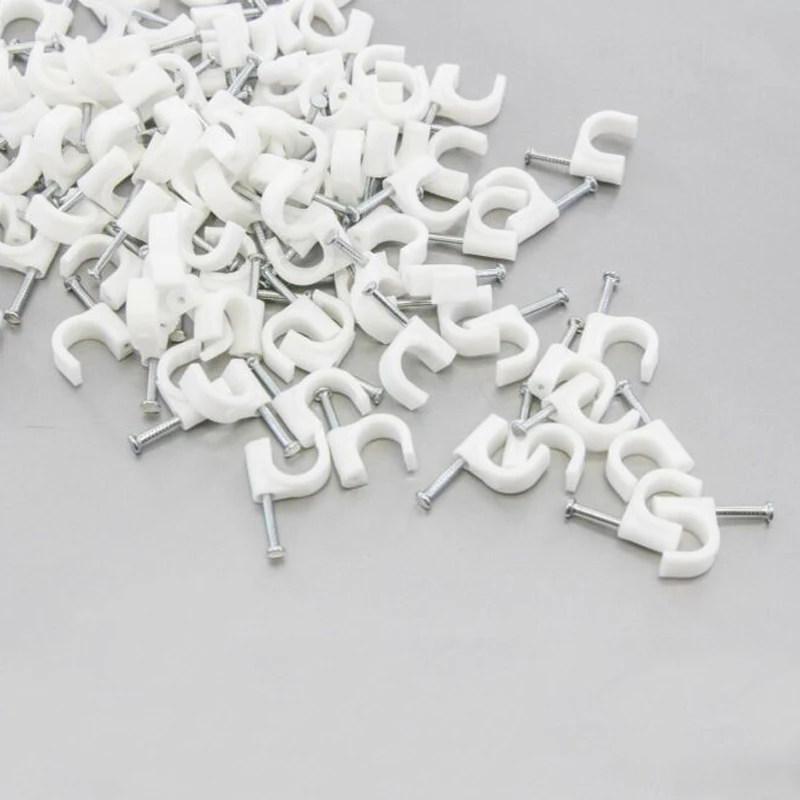 

100X Round 3/8" 10mm Cable Wire Clips Cord Tie Holder Coaxial Tacks Organizer