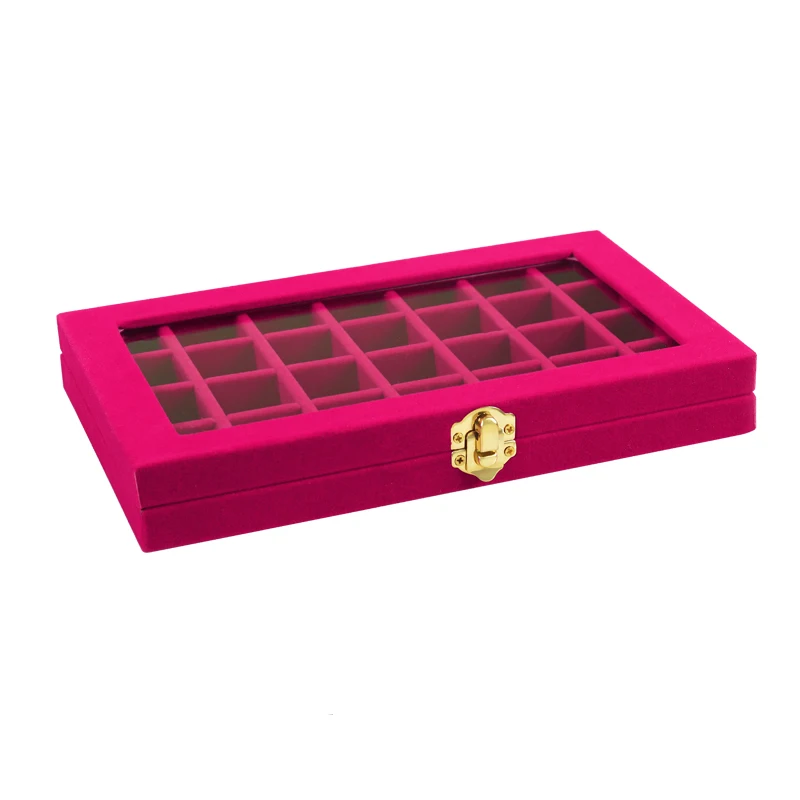 ROSE RED 28 решеток фланелевый органайзер для макияжа коробки для хранения маникюрные инструменты для ногтей ювелирные изделия Бусины Дисплей Чехол для хранения Органайзер держатель - Цвет: ROSE RED