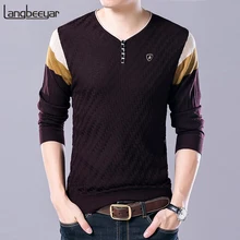 Новинка, модные брендовые мужские свитера, пуловер с v-образным вырезом, Облегающие джемперы, Вязаная Шерстяная Осенняя повседневная мужская одежда в Корейском стиле