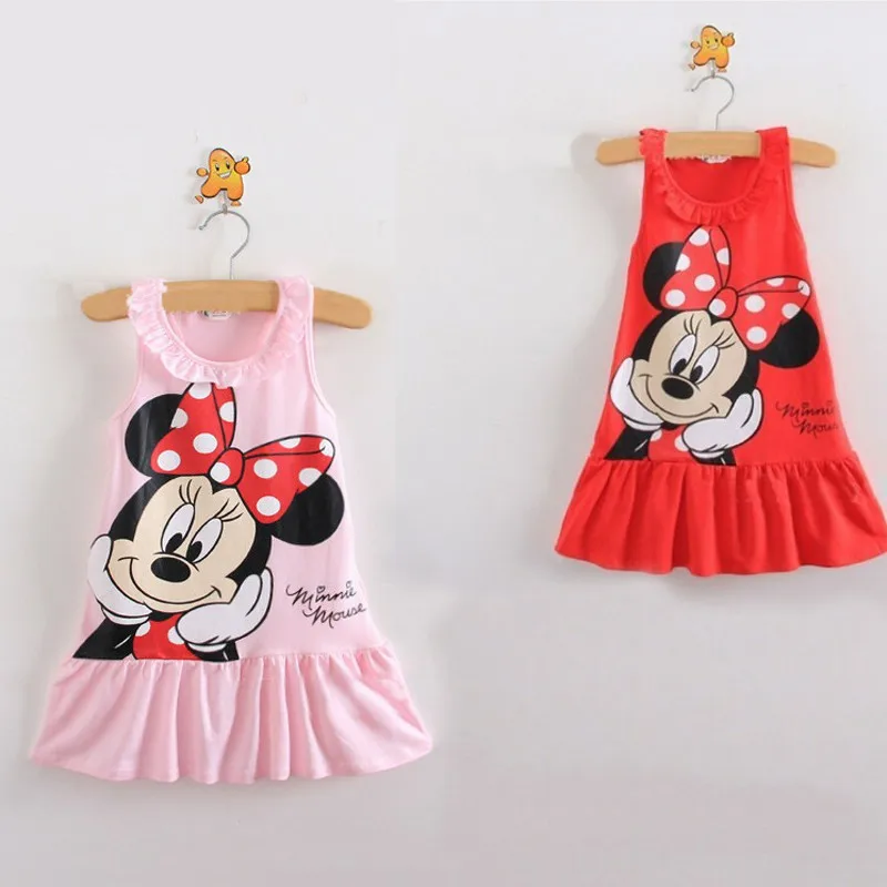 Рождественское платье новая детская одежда для девочек новое летнее хлопковое пляжное Ковбойское платье для девочек с вышитым рисунком Минни От 3 до 7 лет