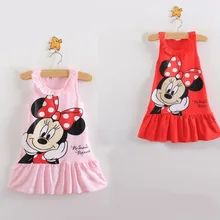 Рождественское платье новая детская одежда для девочек новое летнее хлопковое пляжное Ковбойское платье для девочек с вышитым рисунком Минни От 3 до 7 лет