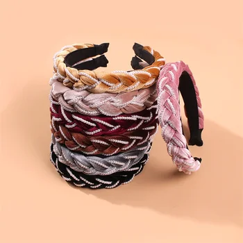

DUOJIAOYAN Fashion Solid Velvet Fabric Braid Pearl Headband Women Hair Accessories Twists Hairband Girls Wide Hair Hoop