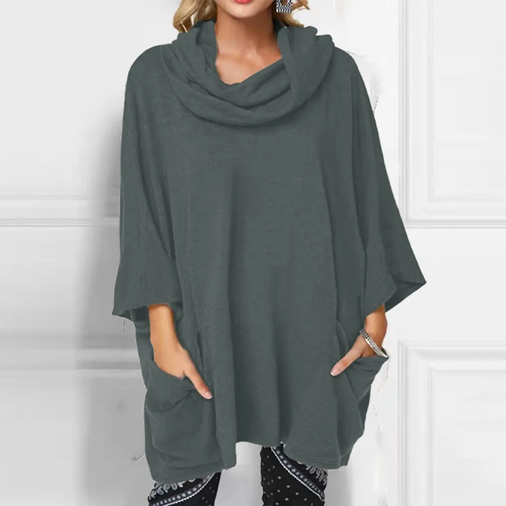 Модная блузка женская s шарф воротник размера плюс чистый цвет длинный рукав карман Топ пуловер Блузка сорочка longue femme