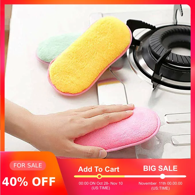 

Microfiber Kitchen Scouring Pads Double Sided Scrubbing Sponges Double-Sided Color Dish Sponge For Washing Pot Pan Bowl Sponge