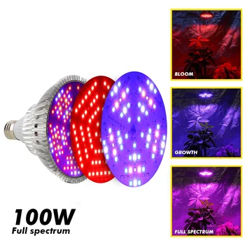 

100W Grow Full Spectrum LED grow Light E27 Plant Grow Led Light Bulbs Lamp 3 mode Dimmable Fitolampy Phytolamp For Grow Tent Box