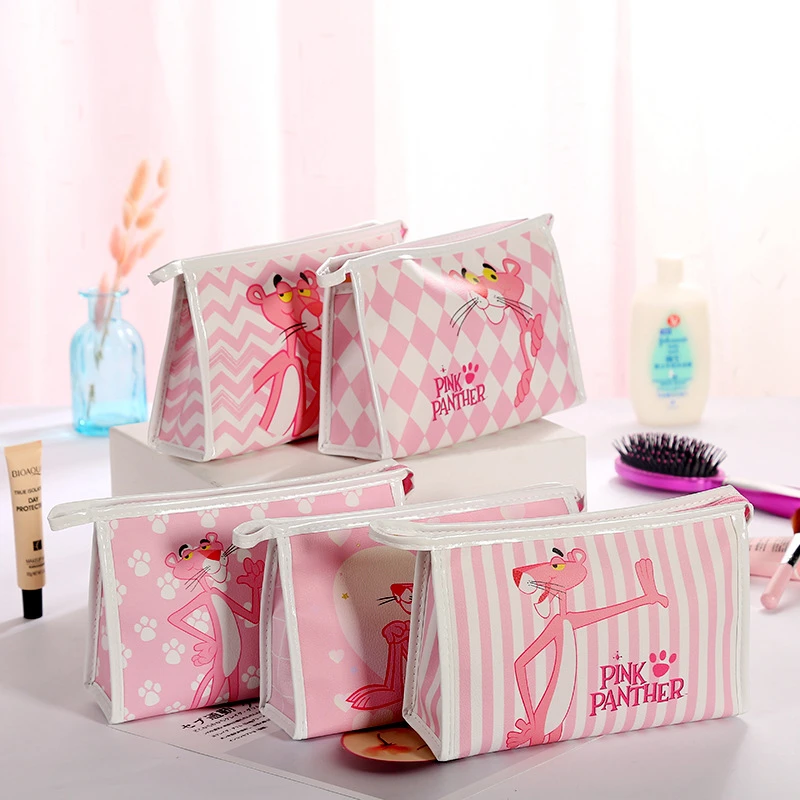 

Cartoon Pink Panther Makeup Bag Travel Portable Organizer Cosmetic Toiletry Clear Beauty Wash Waterproof Women Girl Make Up Case