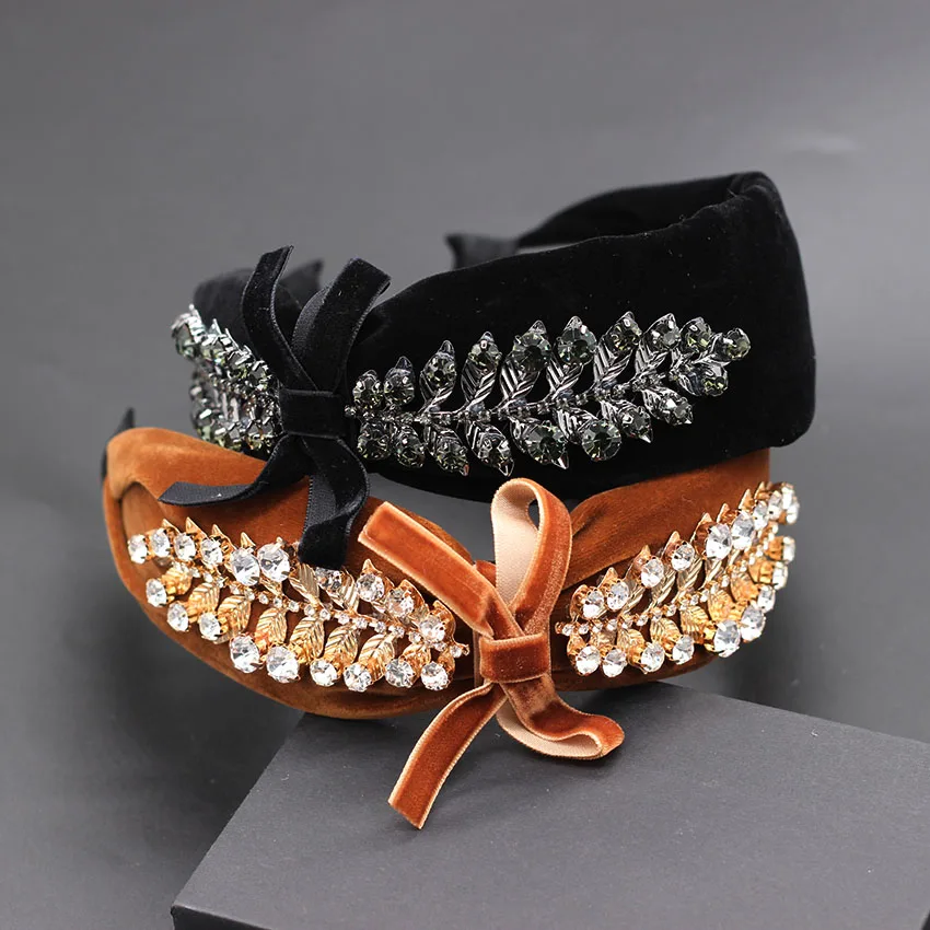 

Flannel bow rhinestone headband New simple fashion wild branches rhinestone metal flower headband dance party headband 729