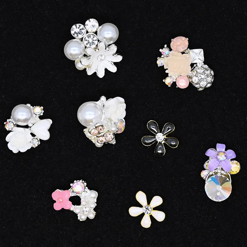 10pcs Alloy 3d Nail Art Rose &flowers Jewelry Nails Crystal Rhinestones