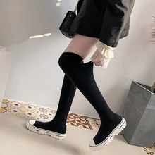 Осенние кроссовки на платформе; женские носки; Сапоги выше колена с круглым носком; женские сапоги без застежки; botas mujer; резиновые женские высокие сапоги;