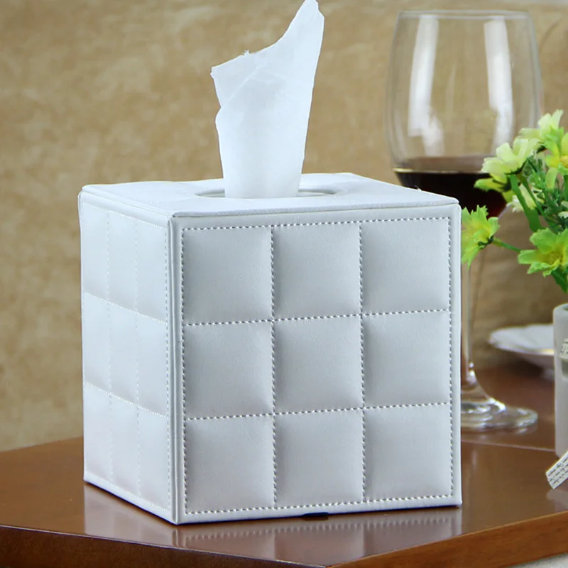 

Retro Stylish Square Tissue Box Case Holder Faux Leather Waterproof Box Home Office Corrosion Resistant