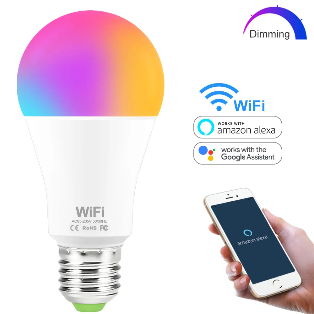 Умный WiFi светильник, меняющий цвет, B22, E27, 15 Вт, RGB, волшебная лампа, светильник для пробуждения, совместимый с Alexa и Google Home Assistant