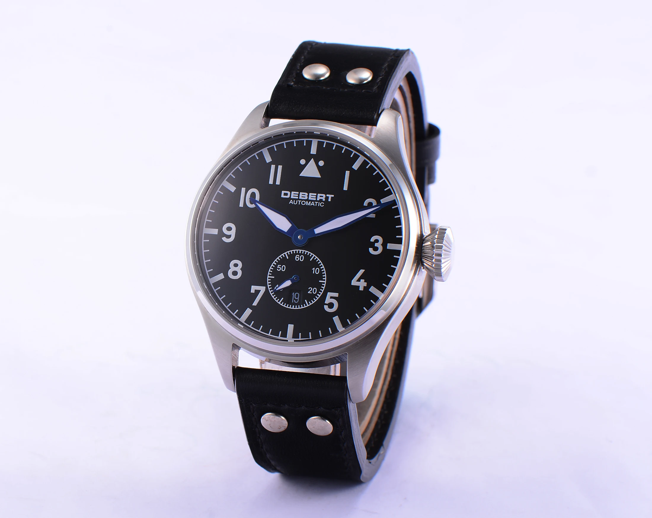 

Debert 42mm Black Dial Sapphire Crystal relogio masculino Leather Strap Automatic Wrist men watch