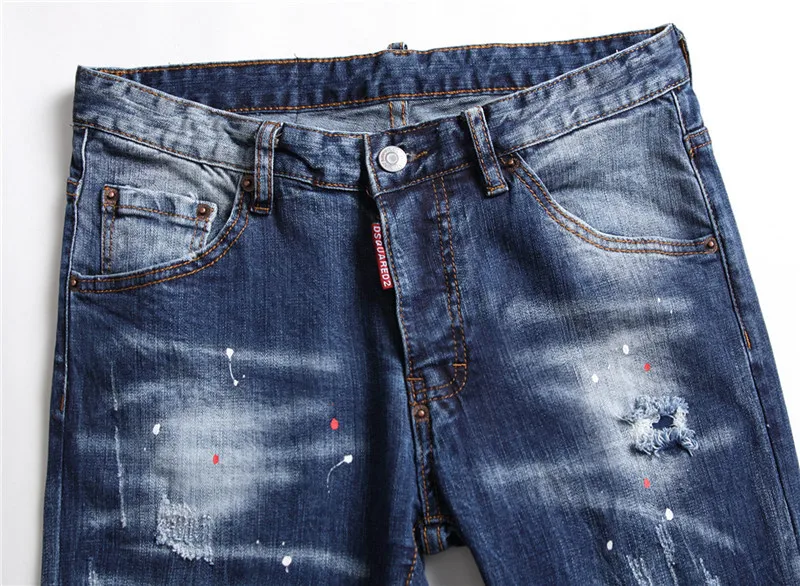 New Italian Fashion Brand Dsquared2 Men's Frayed Micro-Elastic Slim Jeans d2