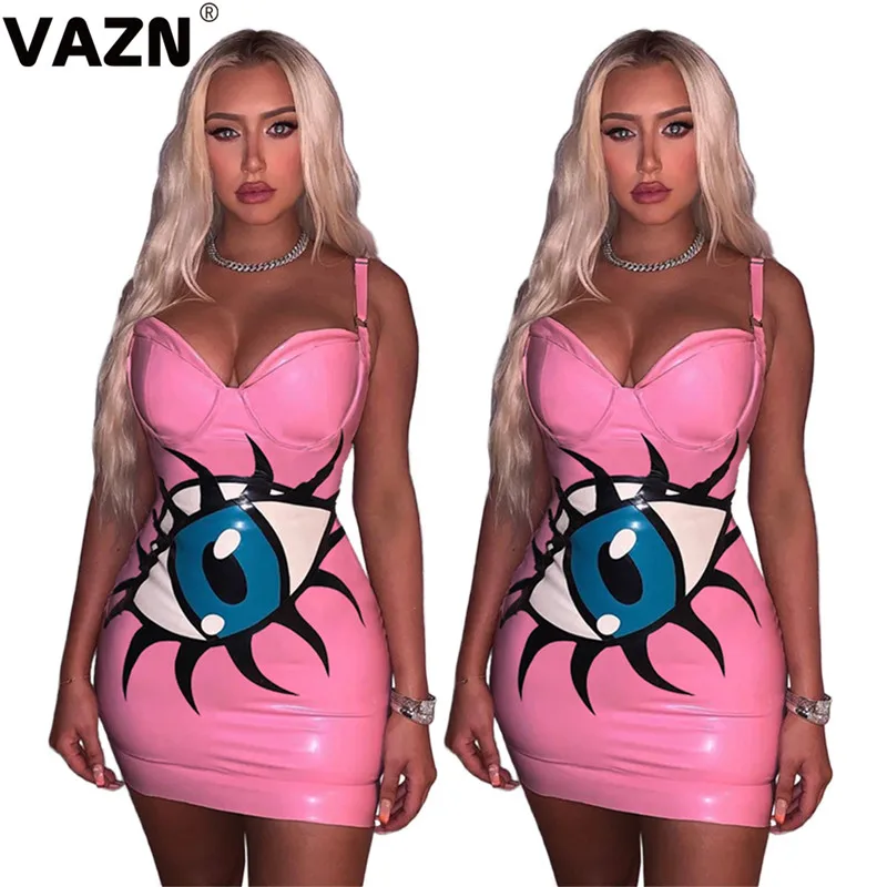 VAZN, хит, необычное кожаное платье, сексуальное, Клубное, новинка, модное, с милым принтом, на тонких бретельках, с высокой талией, женское мини-платье