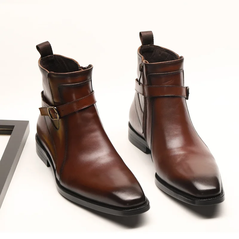 

2019 Autumn And Winter New Style Martin Boots High Shoes England Tube Chelsea Boots Full-grain Leather Boot Trend MEN'S SHOES