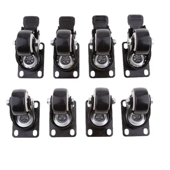 

SWIVEL CASTOR WHEEL SET PACK OF 8 Small Heavy Duty Trolley Roller Brake Black