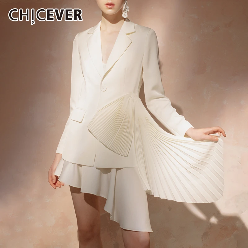 

CHICEVER Elegant Patchwork Irregular Women's Jacket Notched Collar Long Sleeves Solid Blazer Coats 2019 Autumn Fashion New