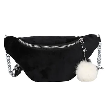 

Fashion women fanny pack waist bag Sport Plush leather pouch nerka streetwear Hairball Cross body Bag Belt Purse Pouch Chest Bag