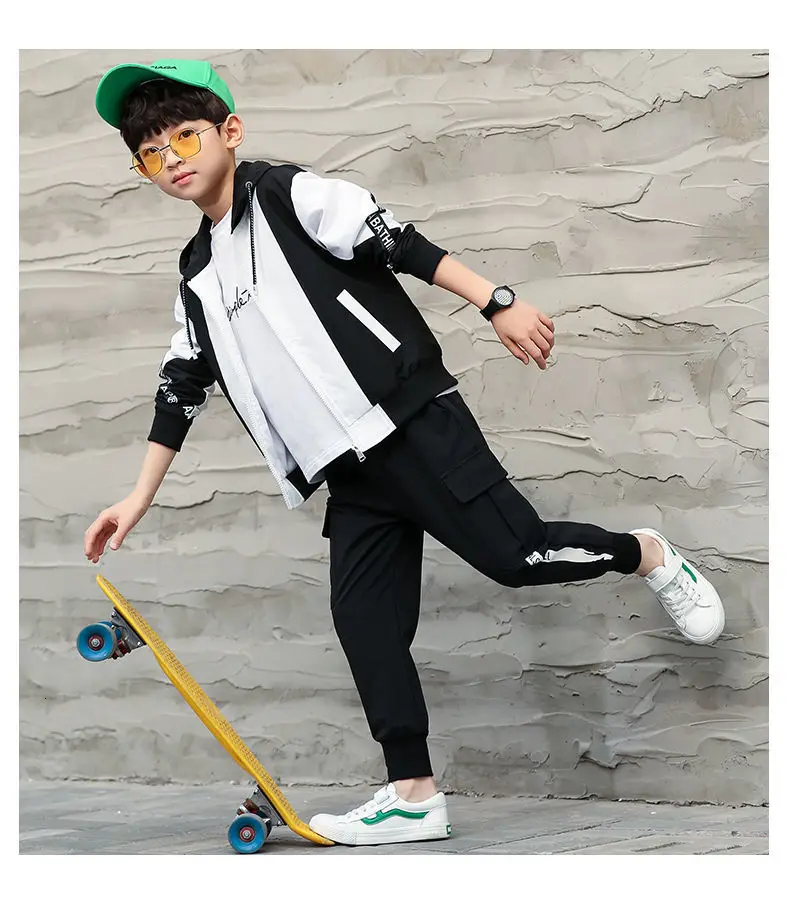 Bibicola/ Повседневный костюм для мальчиков на весну и осень модная куртка с капюшоном+ штаны костюм из двух предметов