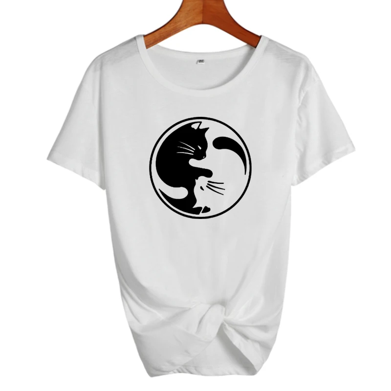 

Yin Yang Cat Graphic Tees Harajuku Fashion Cute Cat Printed Tshirt Tumblr Cat Lovers Women Clothes 2019 Summer Tops Tees