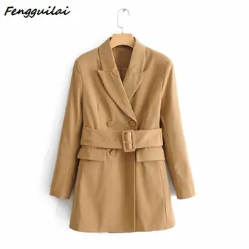 

FENGGUILAI New Thin Wool Blend Coat Women Long Sleeve Turn-down Collar Outwear Jacket Casual Autumn Winter Elegant Khaki Overcoa