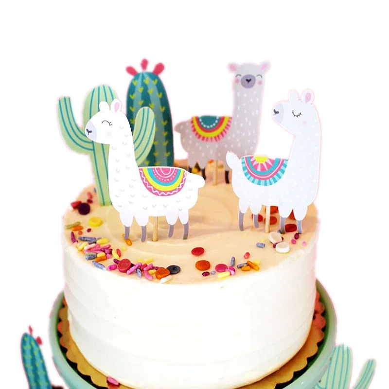 

5pcs Cactus Alpaca Llamas Unicorn Cake Topper Cupcake Toppers Wedding kids Birthday Cake Decoration Jungle Summer Party Supplies