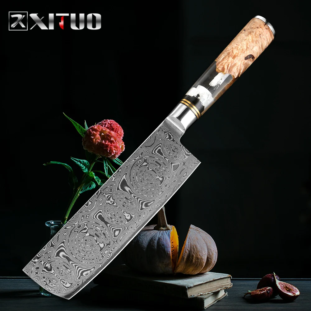  XITUO Kitchen Chef Knife Powder Damascus Steel Rose Pattern Professional Chinese Sharp Cleaver Util - 4000306679550
