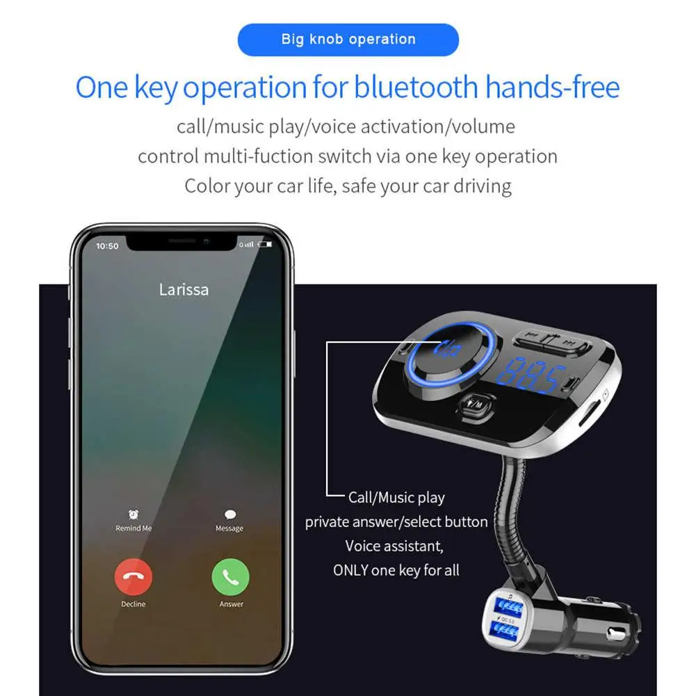 Fm-передатчик Aux модулятор Bluetooth Handsfree автомобильный аудио MP3 плеер QC3.0 Быстрая зарядка Поддержка SIRI/Google голосовой помощник