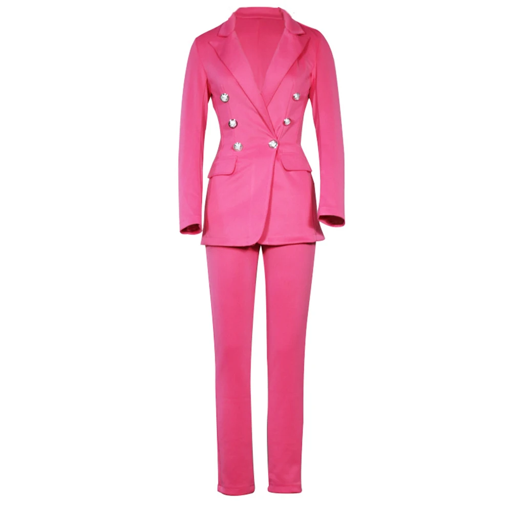 Autumn Solid Office Blazer Suits Women Business Classic Double-breasted Blazer Jacket & Pant Sets Two Piece Fashion Formal Suit