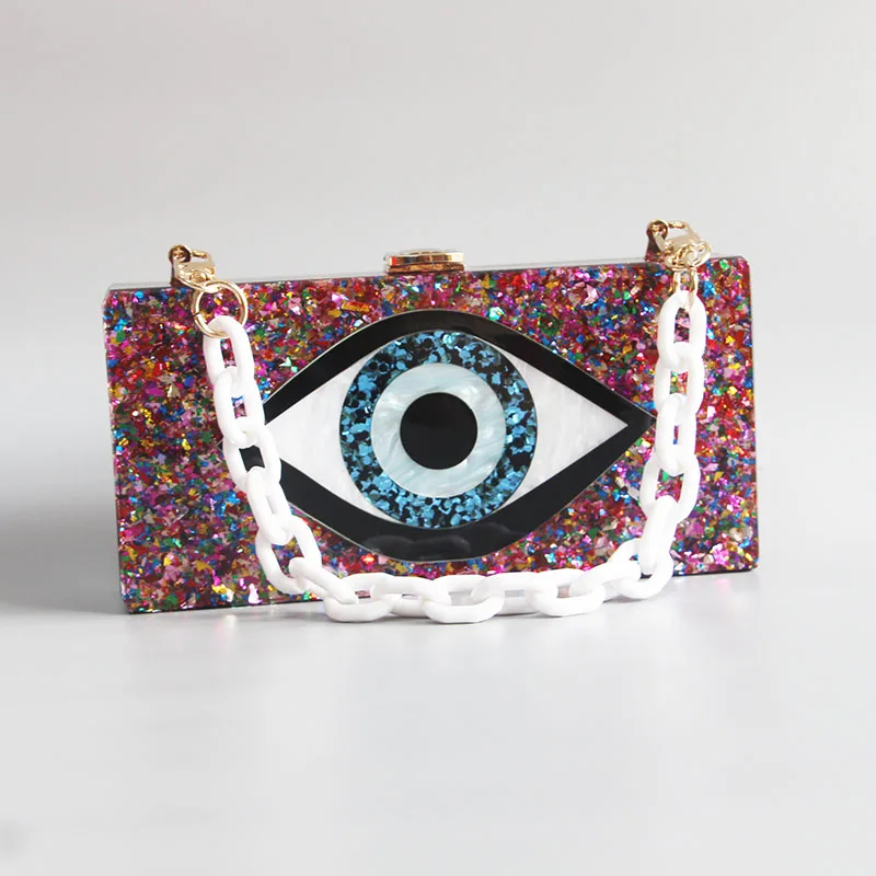 Brand New! Acrylic Box Clutch￼ Bag, Evening Bag,￼ Black Evil Eye￼ ￼Purse