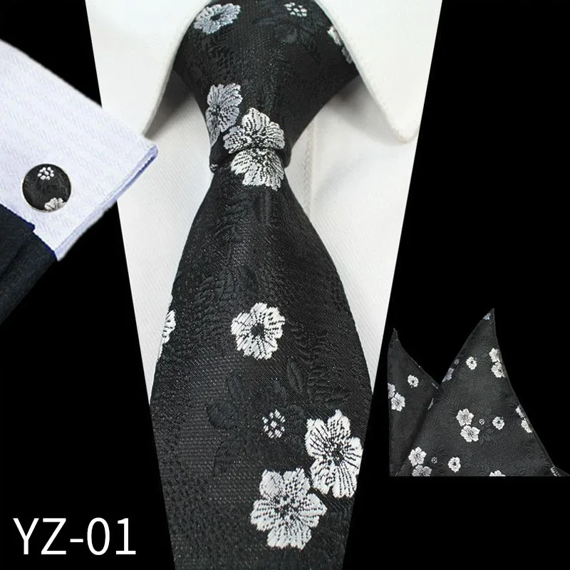 YZ 01 3 шт. новые мужские модные деловые жаккардовые галстуки и носовые платки набор запонок мужской свадебный костюм модный галстук - Цвет: YZ 01