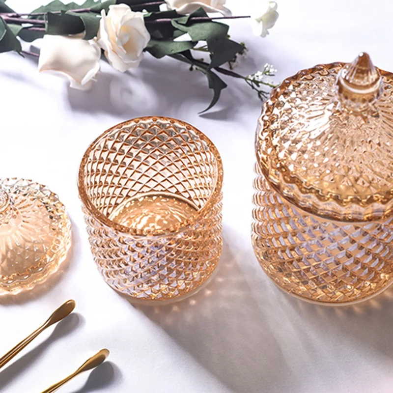 ABUI-Crystal Glass Storage Jars Sugar Chocolate Cans Diamond Candy Box Cotton Swabs Box For Home
