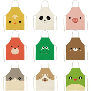

Linen Flower Cartoon Animal Print Kitchen Aprons Unisex Dinner Party Cooking Bib Funny Pinafore Cleaning Aprons
