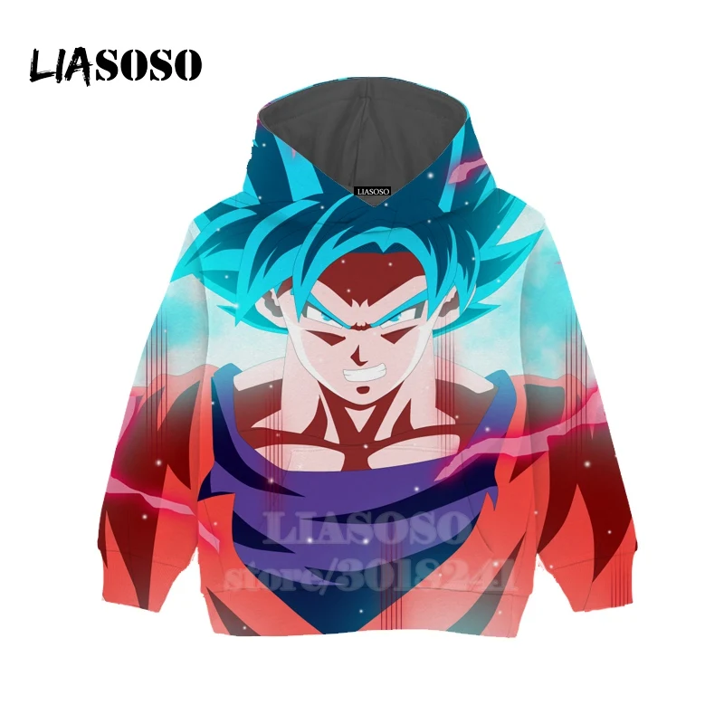 LIASOSO/Детская толстовка с Гоку для подростков и сына, футболка с 3D принтом Dragon Ball Z, детский топ, пуловер с круглым вырезом для мальчиков и девочек, толстовки для малышей, B157-26