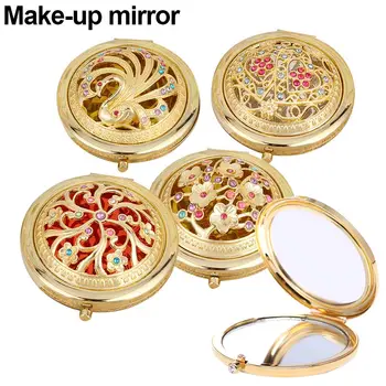 

High Quality Fashion Folding Pocket Mirror Round Compact Double-sided Crystal Hollow Makeup Mirrors Beauty Tools TK-ing