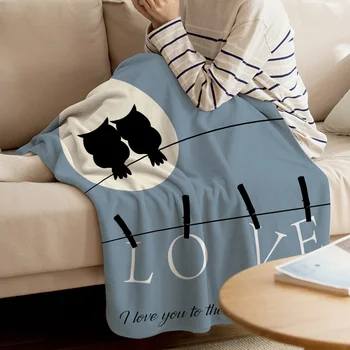 

Valentine Owl Clip Silhouette Love Throw Blanket Soft Comfortable Velvet Plush Blankets Warm Sofa Bed Sheets
