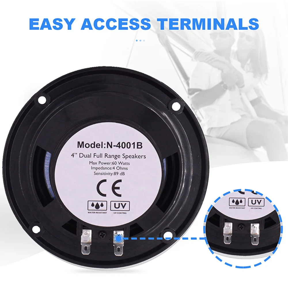 4Inch Waterproof Marine Speakers Dual Full Range Stereo Black Outdoor Boat Speakers 120W For UTV ATV SPA Bath Yacht Motorcycle