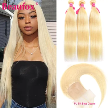 Beaufox 613 Straight Hair Bundles With Closure Peruvian Hair Bundles With PU Closure Remy Blonde Human Hair Bundles With Closure 1
