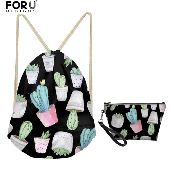 FORUDESIGNS/модные кактус печати Для женщин 2 шт./компл. шнурок сумка для путешествий пляжные строка сумки на плечо карман тюльпан объем памяти для девочек - Цвет: HN304Z3Z8
