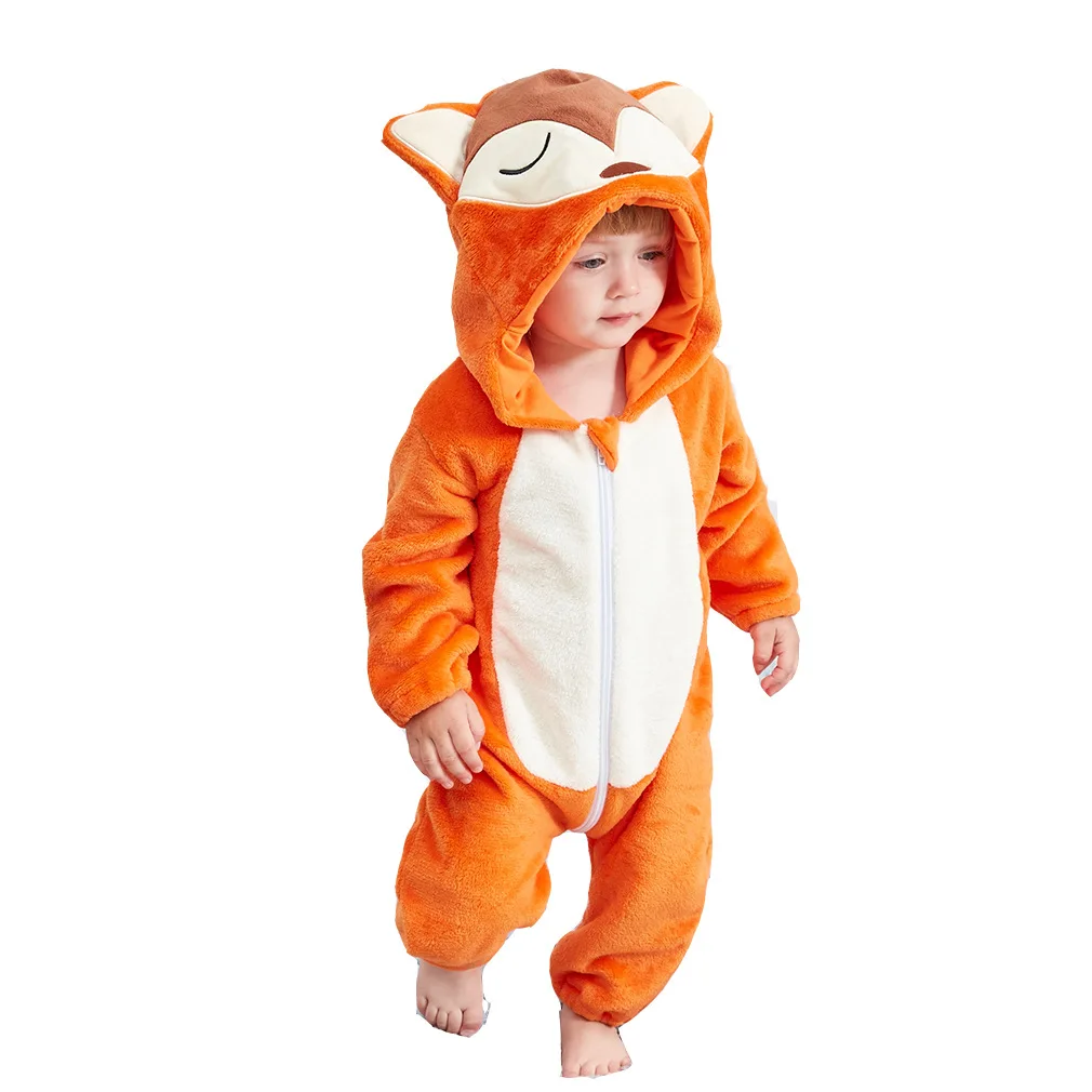 

Orange Fox Animals Baby Girl Clothes Rompers Newborn Boys Winter Thick Warm Caroset Soft Flano Zipper Outfit Cute Print