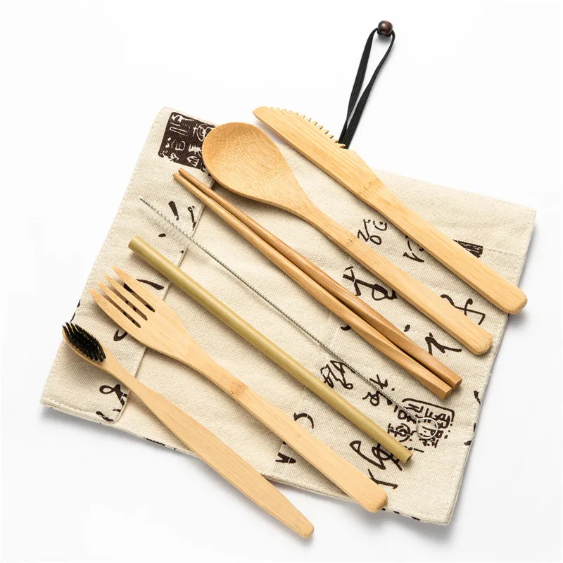 

Japanese Style Wood Handle Flatware Tableware Flatwares Bamboo Travel Cutlery Set Wooden Fork Cutter Reusable Kitchen Tool
