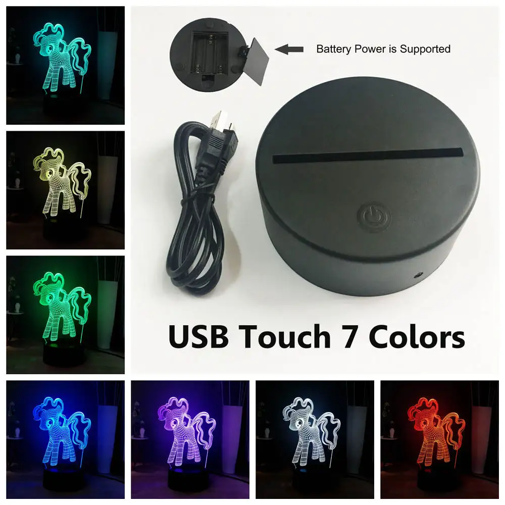 USB Touch 7 colors 3D оптическая настольная лампа My Little Pony с изображением героев мультфильмов, земляных пони, PinkiePie, светодиодный ночной Светильник для сна, милая улыбка, подарок на день рождения для детей - Испускаемый цвет: USB Touch 7 colors